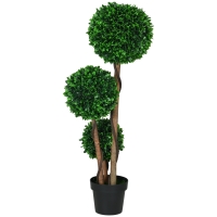 HOMCOM 3.5ft Artificial Tree, Triple Ball Boxwood Topiary with Pot and Sandalwood Leaves, for Indoor Outdoor Home