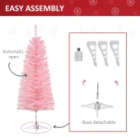 HOMCOM 4FT Artificial Christmas Tree Holiday Xmas Holiday Pencil Tree Decoration with Automatic Open for Home Party, Pink(m-6)