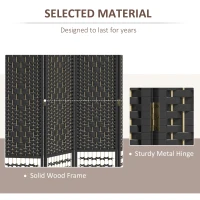 HOMCOM 6 Panel Folding Room Divider Portable Privacy Screen Wave Fiber Room Partition for Home Office Black(m-5)