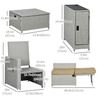 Outsunny 5PC Wicker Patio Lounger, Outdoor PE Rattan 5-level Adjustable Recliner Sofa Bed with Storage Side Table and Footstools, for Patio, Garden, Poolside, Khaki(m-3)