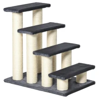 PawHut Cat Trees 4 Tier Pet Stairs Dog Cat 4 Steps Kitty Scatching Post Cat Scratch Furniture Dark Grey(m-2)