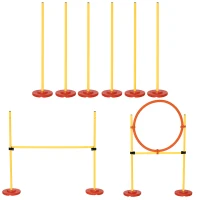 PawHut 3PCs Portable Pet Agility Training Obstacle Set for Dogs w/ Adjustable Weave Pole, Jumping Ring, Adjustable High Jump(m-11)