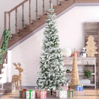 HOMCOM 7.5ft Unlit Snow-Flocked Slim Pine Artificial Christmas Tree with Realistic Branches and 668 Tips(m-10)