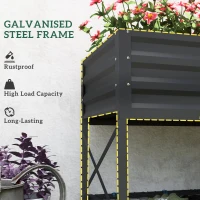 Outsunny Galvanized Raised Garden Bed, Metal Planter Box with Legs, Storage Shelf and Bed Liner, Dark Gray(m-6)