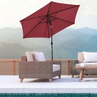 Outsunny 9' Round Aluminum Patio Umbrella 6 Ribs Market Sunshade Tilt Canopy w/ Crank Handle Garden Parasol Wine Red(m-8)