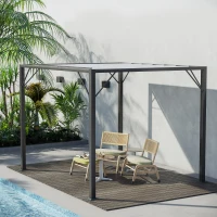 Outsunny Outdoor Louvered Pergola 9.5' x 8' Aluminum Patio Gazebo Sun Shade Shelter with Adjustable Breathable Mesh Roof, White(m-1)