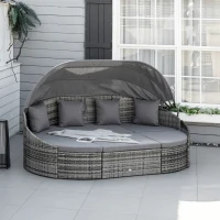 Outsunny 4 Pieces Patio PE Wicker Round Daybed, Outdoor Rattan Garden Lounge Furniture Sets, Grey(m-1)