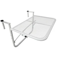 Outsunny Adjustable Balcony Hanging Railing Table, Metal Mounting Mini Wall Desk Storage Rack, Outdoor Flower Stand Serving Table Rectangle, White(m-11)