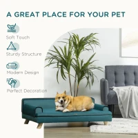 PawHut Large Dog Couch for a Fancy Dog Bed, Elevated Dog Sofa Bed with Washable Cover, Wooden Legs, Teal(m-4)