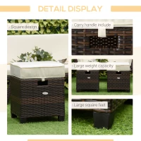 Outsunny 2 PCS Patio Wicker Ottoman Set, Two Square Outdoor PE Rattan Footrest with Removable Cushion, Freely Combined Furniture w/ Handle for Backyard, Garden, Poolside, Beige(m-6)