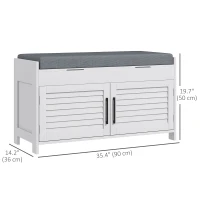 HOMCOM Entryway Bench with Cushion, Hidden Storage, Adjustable Shelves and Shutter Doors, 35.4" Shoe Bench, White(m-3)