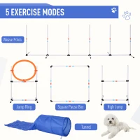 Pawhut 5 Piece Outdoor Game Dog Agility Training Equipment Set Agility Starter Kit Jumping Ring Hurdle Bar Tunnel(m-4)