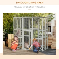 PawHut Large Outdoor Catio Enclosure, Weatherproof Cat House with Asphalt Roof,  Wooden Cat Patio Cage with 6 Balanced Platforms, 71" x 39" x 71", Grey(m-7)