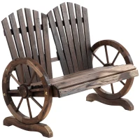 Outsunny Outdoor Garden Bench, 2- Seat Patio Wooden Bench with Wheel-Shaped Armrests for Yard, Carbonized color(m-11)