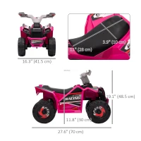Aosom 6V Quad Kids Electric Car with Wear-resistant Wheels, for Boys and Girls Aged 18-36 Months, Pink(m-3)
