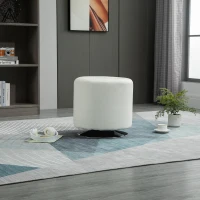 HOMCOM 360° Swivel Foot Stool Round PU Ottoman with Thick Sponge Padding and Solid Steel Base, White(m-9)