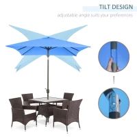 Outsunny 6.5x10ft Patio Umbrella, Rectangle Market Umbrella with Aluminum Frame and Crank Handle, Garden Parasol Outdoor Sunshade Canopy, Blue(m-4)