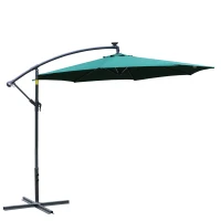 Outsunny 10ft Cantilever Solar Hanging Offset Umbrella Outdoor LED Lights Aluminum Market Banana Parasol Crank w/ Cross Base Garden Sun Shelter Green(m-11)