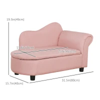 Qaba Kids Sofa, Toddler Couch with Storage Compartment, Children Chaise Lounge, Armrest Chair for Preschool for Kids Room, Kindergarten, Eucalyptus Wood, Pink(m-3)
