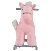 Qaba Kids Rocking Horse Plush Animal on Wooden Rockers with Sounds, Wooden Base and Bear Toy, Baby Rocking Chair, Pink(m-11)