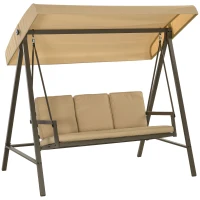 Outsunny 3 Seater Patio Swing Chair, Porch Swing with Adjustable Canopy and Removable Cushions, Outdoor Swing Seat, Beige(m-11)