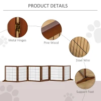PawHut Wooden Pet Gate, Dog Safety Barrier, Freestanding Foldable Fence, w/ 6 Panels, 2 Support Feet, for House Doorway Stairs, Small & Medium Dogs, Coffee(m-7)