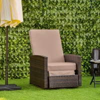Outsunny Outdoor Wicker Swivel Recliner Chair, Reclining Backrest, Lifting Footrest, 360° Rotating Basic, Water Resistant Cushions for Patio, Khaki(m-2)