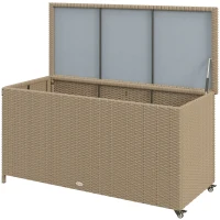 Outsunny 83 Gallon Deck Box, Large Outdoor Storage Chest, PE Wicker Trunk for Outside on Wheels for Garden Tools, Pool Supplies & Patio Furniture Cushions, Brown(m-1)