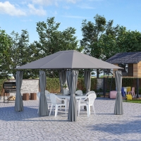 Outsunny 13'x 10' Soft-top Steel Patio Gazebo Canopy Party Tent with 6 Removable Curtains and Drainage Holes, Grey