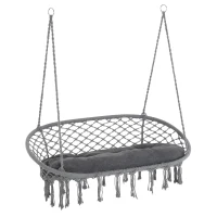 Outsunny Patio Hammock Chair 2 Seat, Hanging Rope Hammock Swing Chair with Metal Frame and Cushion, Large Macrame Seat for Indoor and Outdoor 396 lbs Capacity, Dark Grey(m-2)