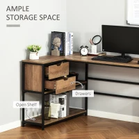HOMCOM L-Shaped Home Offie Computer Desk with Storage Shelves, 2 Dawers and Industrial Steel Frame, Black/Brown(m-4)