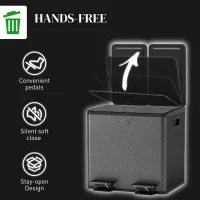 HOMCOM Dual Garbage Bin, Soft-Close Trash Can with Foot Pedal, 2 x 15 Liter Garbage Can with Removable Inner Buckets, Black(m-6)