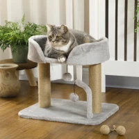 PawHut Cat Tower Condo for Indoor Cats, Small Cat Tree with Jute Scratching Posts, Top Perch, Dangling Balls, Light Grey(m-1)