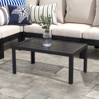 Outsunny Outdoor Coffee Table, Rectangular Patio Side Table with Steel Frame and Slat Tabletop for Garden, Balcony, Black(m-10)