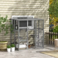 PawHut Catio Outdoor Cat Enclosure, Window Box Wooden Cat House with Bridge Platforms, Gray(m-10)