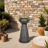 Outsunny 28" Tall Outdoor Water Fountain with LED Lights, Bowl Garden Waterfall Fountain with Adjustable Flow, Outdoor Water Feature with Cut-out Floral Base, Dark Grey and Yellow(m-7)