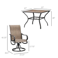 Outsunny 5 Piece Garden Patio Dining Furniture, Outdoor Conversation Set, 37" Dinner Table with Umbrella Hole, 4 Rocking Swivel Chairs for Garden, Lawn, Backyard, Coffee Bean Brown(m-3)