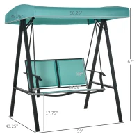 Outsunny 2-Person Patio Swing Chair Outdoor Canopy Swing Bench with Adjustable Shade, Breathable Mesh Seats and Steel Frame for Garden, Poolside, Backyard, Blue(m-3)