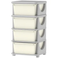Qaba 30" 4 Tier Kids Storage Unit Dresser Tower w/ 4 Drawers, Cream White(m-1)