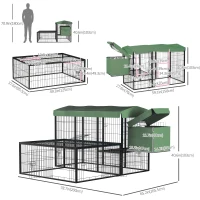 PawHut 79in Large Metal Chicken Coop, Outdoor Hen House Poultry Duck Goose Cage with Water-Resistant Canopy, Run, Nesting Box, Lockable Doors, Green(m-3)
