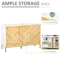 HOMCOM 3 Door Sideboard Buffet Cabinet, Coffee Bar Cabinet with Chevron Pattern, Adjustable Shelf and Metal Legs, Natural Wood(m-4)