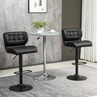 HOMCOM Swivel PU Leather Barstools Set of 2 Adjustable Bar Stools with Footrest Back for Kitchen Counter Dining Room Black(m-1)