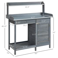 Outsunny Outdoor Potting Bench Table, Garden Work Station with Storage Cabinet, Open Shelf and Steel Tabletop, Gray(m-3)
