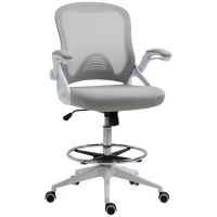 Vinsetto Height-Adjustable Tall Office Chair, Drafting Chair with Flip-Up Armrest, Footrest Ring, Swivel Wheels, Light Grey(m-11)