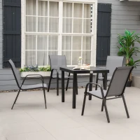 Outsunny Set of 4 Outdoor Dining Chairs, Heavy Duty Stackable Patio Dining Set with Armrests for Balcony Garden, Dark Grey(m-8)