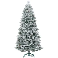 HOMCOM 6ft Flocked Artificial Christmas Tree with 1489 Snow Tips, Pinecones, Metal Stand, Hinged Xmas Tree for Home(m-2)