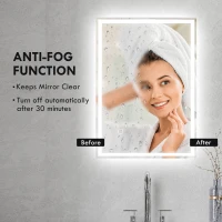 HOMCOM 28" x 20" Bathroom Mirror with LED Lights, Dimmable Makeup Mirror, Vanity Mirror with 3 Colors, Smart Touch, Anti-Fog(m-6)