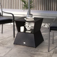 Outsunny Outdoor Patio Rattan Wicker Coffee Table Garden End Tea Table Bistro Side Table w/ Umbrella Hole, Dark Coffee(m-8)