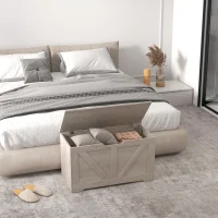 HOMCOM 31.5 Inches Storage Chest, Storage Trunk with 2 Safety Hinges, Wooden Box for Living Room, Grey Wood Grain(m-8)