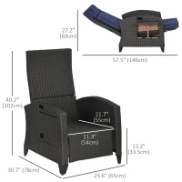 Outsunny Outdoor Recliner Chair with Adjustable Backrest, Cushion, Side Tray, Blue(m-3)